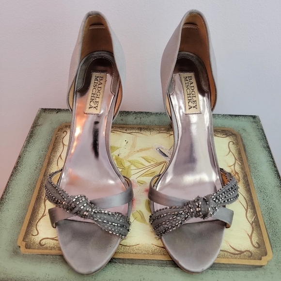 Badgley Mischka Shoes - Badgley Mischka Satin and Bead Sandal Pump Size 7 1/2